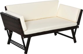 Outsunny Poly Rattan 2-Személyes Kerti Kanapé Lounge Kanapé Kerti Pad Lounger Összecsukható Kartámaszokkal Acél Barna 129 x 63 x 67 cm | Aosom