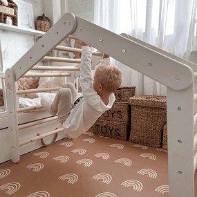 Világoskék-natúr színű borovi fenyő pikler háromszög 112x61x94 cm Montessori – Meowbaby