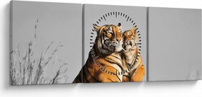 Kép - Tigris és a kölyke, fekete-fehér változat (órával) (90x30 cm)