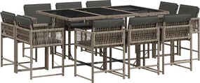 vidaXL 11 részes szürke polyrattan kerti ülőgarnitúra párnákkal