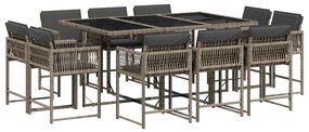 vidaXL 11 részes szürke polyrattan kerti ülőgarnitúra párnákkal
