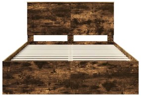 vidaXL Ágykeret fejtámlával Füstölt tölgy 150 x 200 cm Tömör fenyőfa