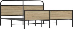 vidaXL füstös tölgy színű fém ágykeret matrac nélkül 193 x 203 cm