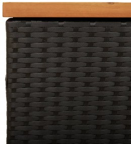 fekete polyrattan és akácfa kerti tárolóláda 220 x 50 x 54 cm