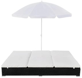 Fekete polyrattan napozóágy napernyővel