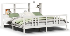 fehér tömör fenyőfa könyvespolcos ágy matrac nélkül 200x200 cm