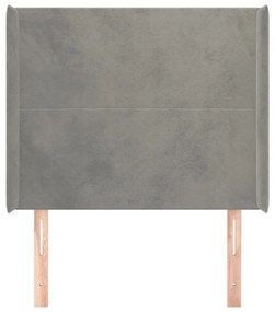 világosszürke bársony fejtámla szárnyakkal 83x16x118/128 cm