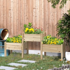 Outsunny Háromszintes Magaságyás 3 Kétszintes Tartállyal 184L x 45W x 80H cm Előkezelt Fenyőfából A Locsoláshoz | Aosom