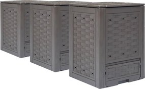 vidaXL 3 db barna műanyag rattan kerti komposztáló 60x60x83 cm 900 L
