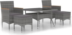 vidaXL 5 részes szürke polyrattan és edzett üveg kerti étkezőgarnitúra