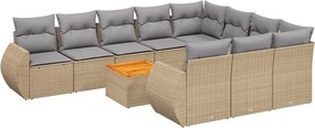 vidaXL 11 részes bézs polyrattan kerti ülőgarnitúra párnákkal
