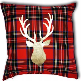 Karácsonyi kockás párnahuzat Rénszarvas