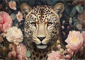 Leopárd fotótapéta rózsaszín virágokkal 368x254 vinil +ragasztó