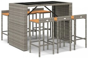 7 részes szürke polyrattan és tömör akácfa kerti bárszett
