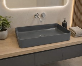 Eros SLIM 2 - PULTRA ültethető - Top Counter - porcelán mosdó - MATT SZÜRKE - 61 x 35 x 11 cm