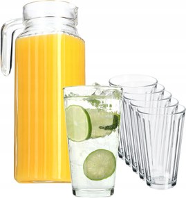 Üveg Kancsó Italtartó 1,1L Poharak 6x 360ml Gyümölcslé Italokhoz