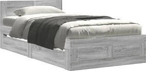 vidaXL szürke sonoma színű szövet ágykeret fiókokkal 75x190 cm