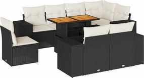 vidaXL 9 részes fekete polyrattan kerti ülőgarnitúra párnákkal