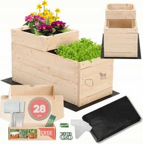 Magasított ágyás zöldséges fa emeletes virágtartó 36x30x60 öko