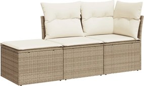 vidaXL 3 részes bézs polyrattan kerti ülőgarnitúra párnákkal