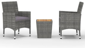3 részes szürke polyrattan és akácfa bisztrószett
