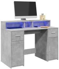 betonszürke szerelt fa íróasztal LED-világítással 120x55x91 cm