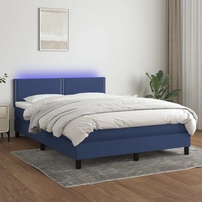 kék szövet rugós és LED-es ágy matraccal 140x200 cm