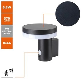 LED napelemes fali lámpa érzékelővel SOLARIS3 LED/5,5W/3,7V 4000K IP44