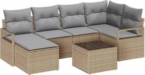 vidaXL Kanapé Szett párnával 7 pcs Beige és Világosszürke polirattan