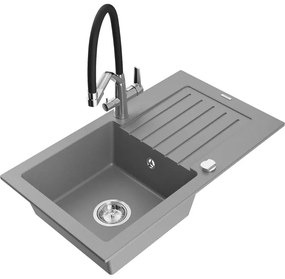 Mexen Pablo gránit mosogató 1-medencés csepegtetővel és Duo konyhai csappal, szürke - 6510-71-671701-07