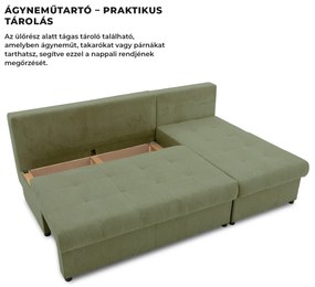 Venezia sarokkanapé, kordbársony, univerzális oldal, hab töltet, zöld