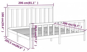 fekete tömör fenyőfa ágykeret 200x200 cm