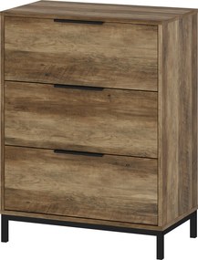 HOMCOM 3-Fiókos Komód Fekete Fogantyúkkal, Megdőlést Megelőző, Forgácslap és Fém, 62x35x82 cm, Sötét Barna | Aosom