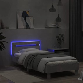betonszürke ágykeret fejtámlával és LED-világítással 90x200 cm
