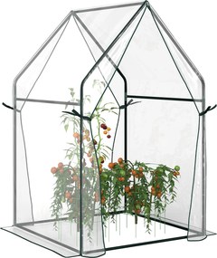 Outsunny Kerti Üvegház Terasz Üvegház 2 Anti-UV Cipzáros Ajtóval Növények és Virágok, Zöldségek Hozzászoktatásához 90x90x145 cm Átlátszó | Aosom