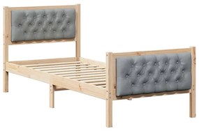 Ágykeret fejtámlával Világosszürke 75 x 190 cm Tömör fenyőfa