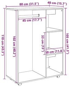 kézműves tölgy színű szerelt fa ruhásszekrény 80 x 40 x 110 cm