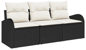 3 részes kerti kanapé szett párnákkal fekete poli rattan