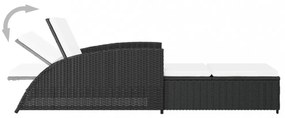 fekete polyrattan napozóágy krémfehér párnával