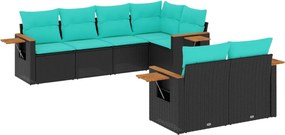 vidaXL 7 részes fekete polyrattan kerti ülőgarnitúra párnákkal