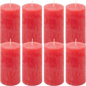 Rusztikus gyertya készlet 10 cm Ø 5 cm  8 db piros