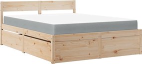 vidaXL tömör fenyőfa ágykeret fiókokkal és matraccal 160 x 200 cm