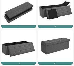 Puff, tároló pad összecsukható ülés ottomán 110x38x38 cm, sötétszürke