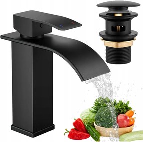 304 Rozsdamentes Acél Konyhai Csaptelep Vízesés Egykaros Fekete