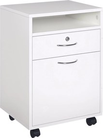 HOMCOM Irodai Mappa Kocsi 2 Kulccsal, Fiókkal, Szekrénnyel és 4 Kerekével Fehér Fából, 40x35x60cm | Aosom