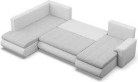 Tokio U sarokkanapé, 3 ágyneműtartóval, fonott + műbőr, baloldali, szürke - fehér
