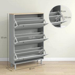 HOMCOM Cipőszekrény 24 Párhoz, Keskeny Cipőszekrény, Előszobai Bútor 3 Dönthető Fiókkal és Állítható Polcokkal, Előszoba és Bejárat számára, 80x23.5x1