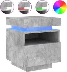 vidaXL betonszürke éjjeliszekrény LED-fényekkel 40x39x48,5 cm