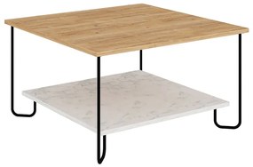 Fehér-natúr színű dohányzóasztal tölgyfa dekoros asztallappal 80x80 cm Tonka – Marckeric