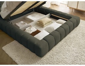 Zöld kárpitozott ágyneműtartós franciaágy ágyráccsal 160x200 cm Mont Blanc – Bobochic Paris